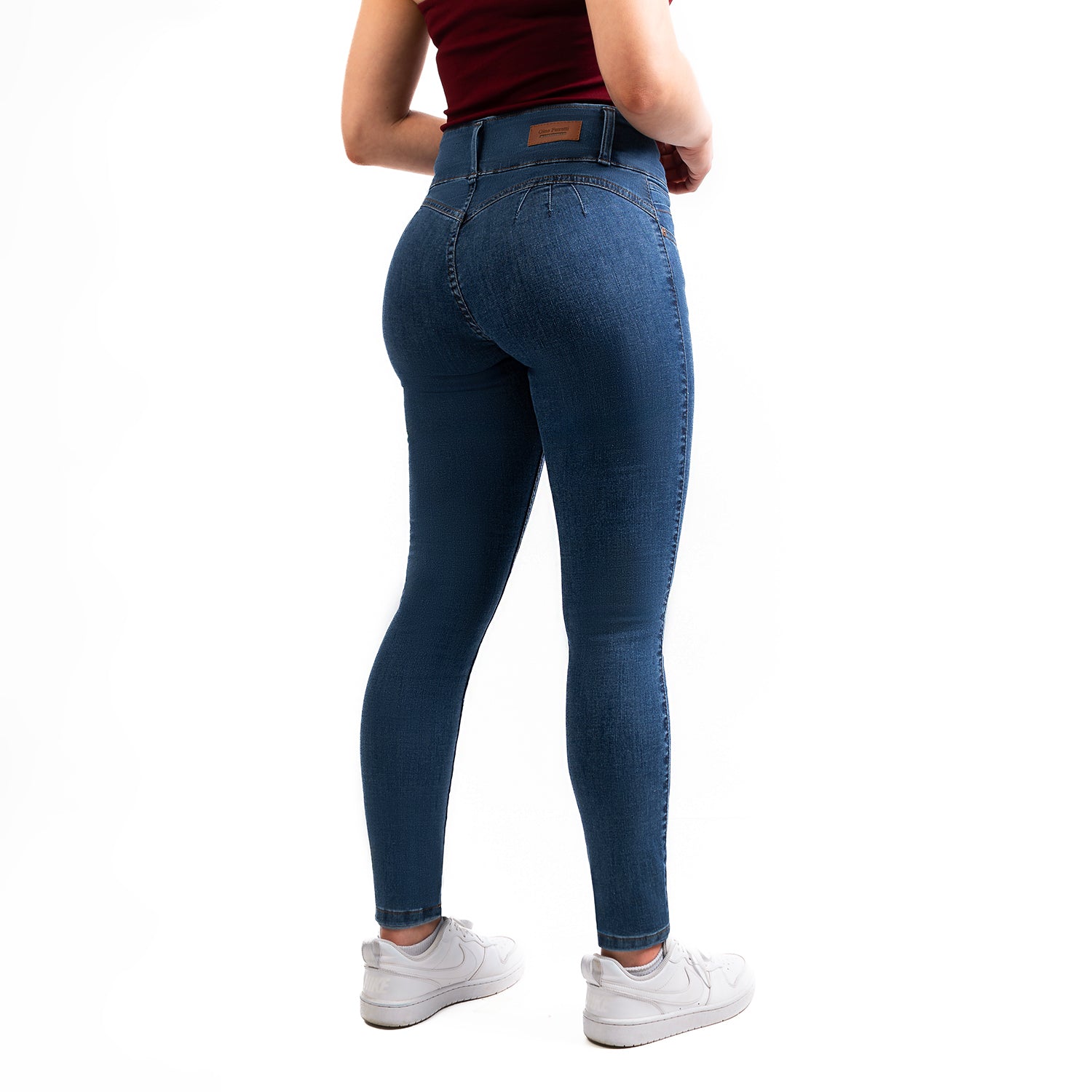 Jeans Dama Levanta Pompi Skinny Pretina Ancha Sin Bolso Azul