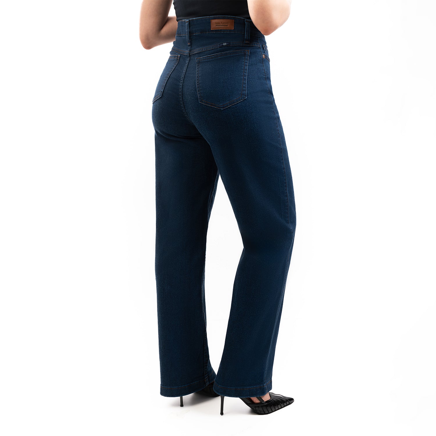 Jeans Dama Tiro Alto Wide Leg Pretina Normal Con Bolso Turqueza