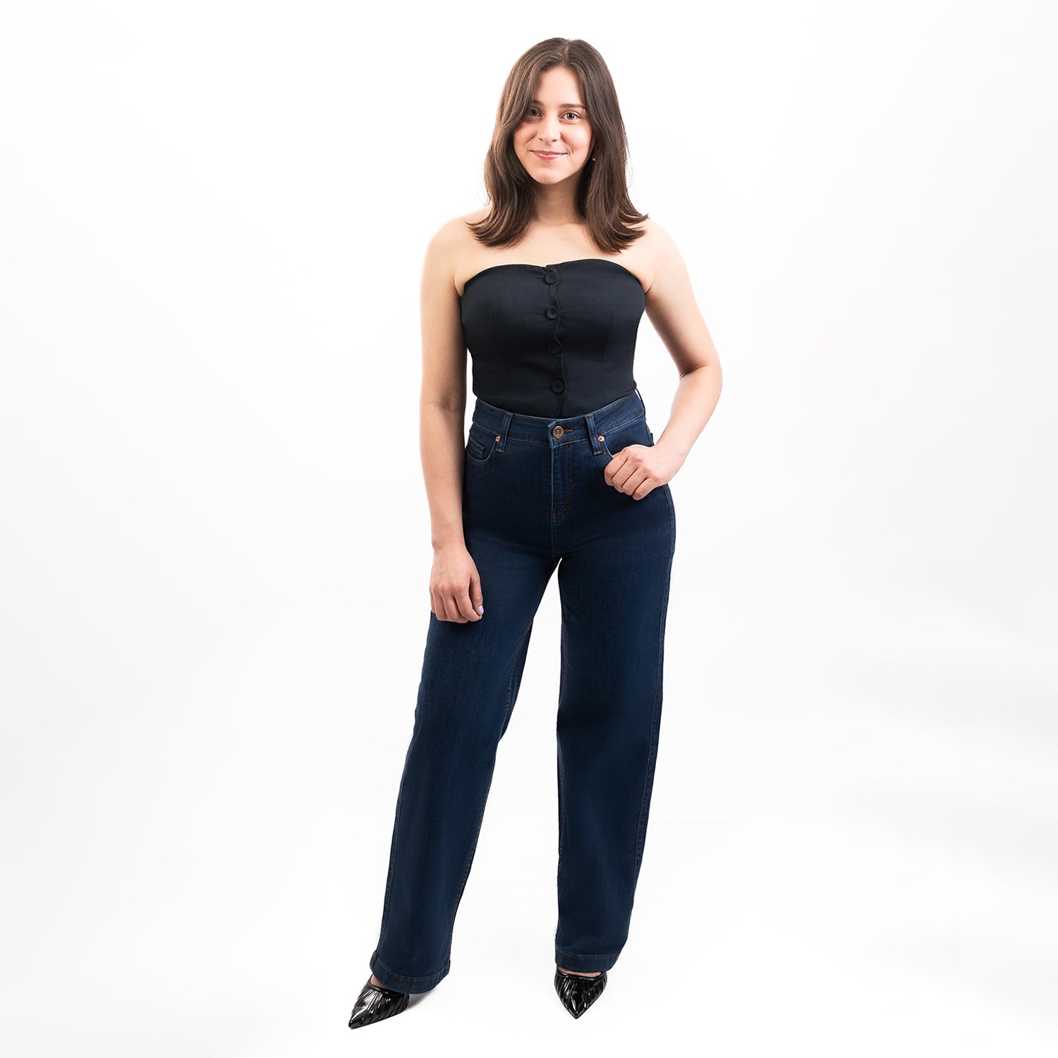 Dama Wide Leg Jeans Azul Stone